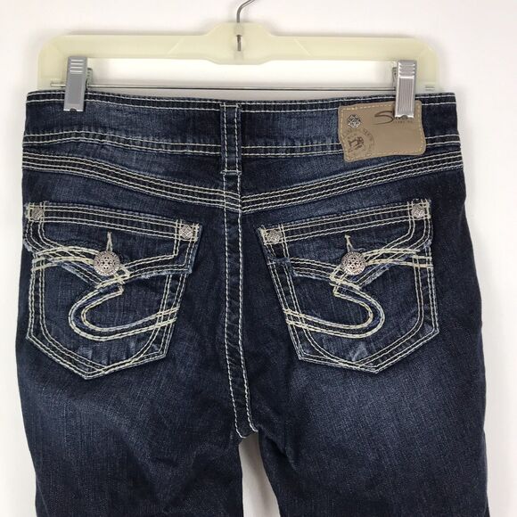 Silver Jeans Women’s Size‎ 28 Suki Surplus Capri Mid Rise Dark Wash Thick Stitch - Picture 7 of 8